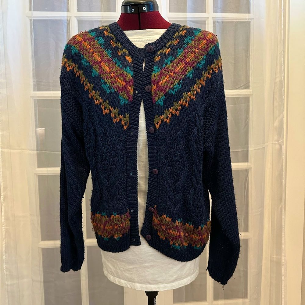 Fair Isle Cardigan Sweater by Jamie Scott Hand knit Women's Medium